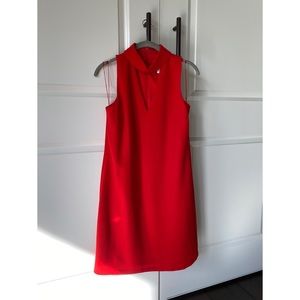 London Times Red Mini Dress with Keyhole & Collar